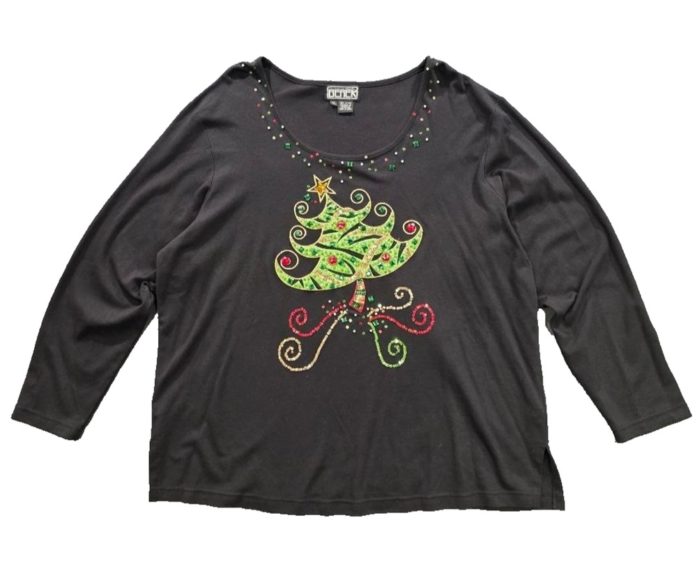 Berer Christmas Tree Sweater Festive Crewneck Cotton Grandma Size 1X A009603